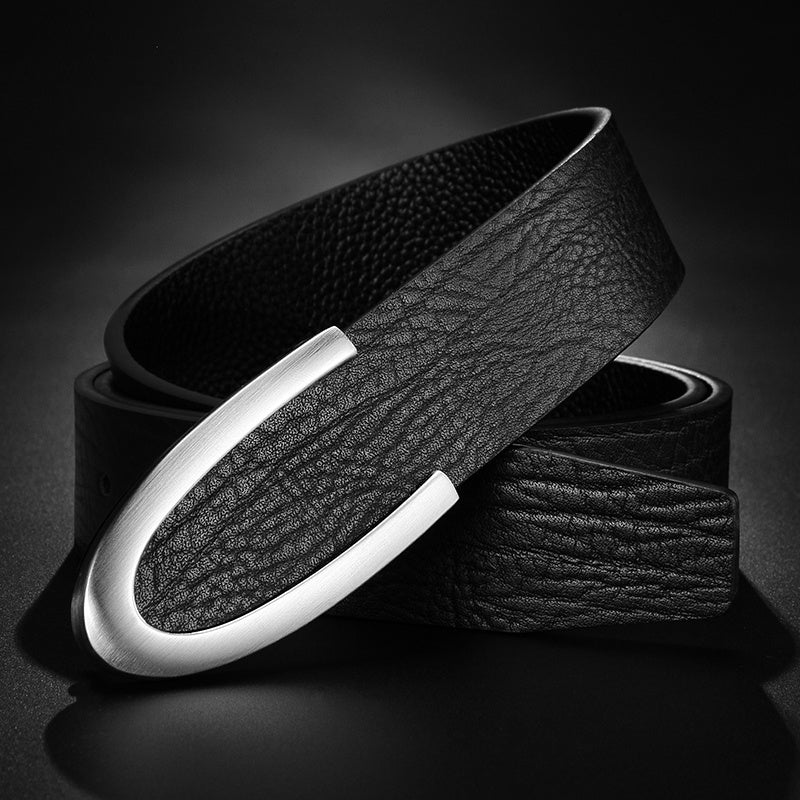Men's Leather Smooth Buckle First Layer Cowhide Belt