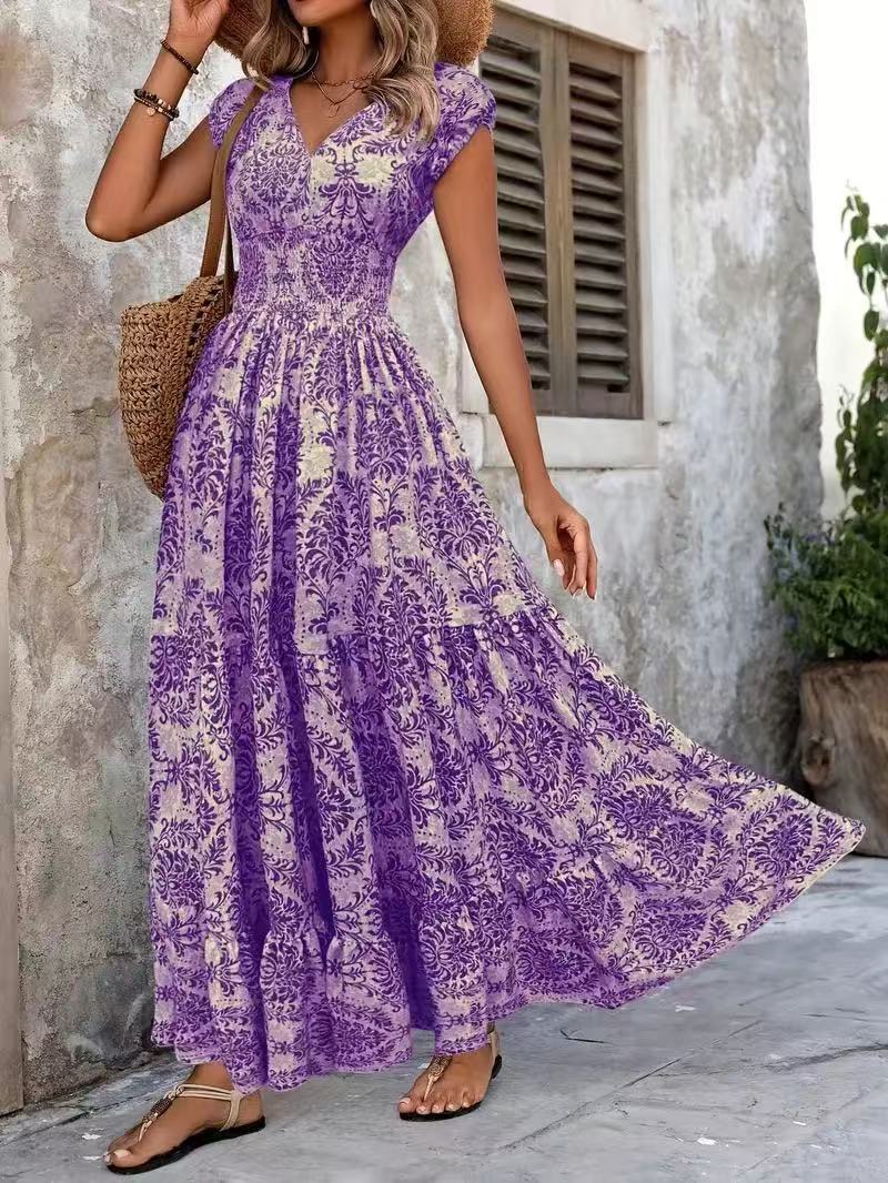 V-neck Long Sleeve Big Hem Dress
