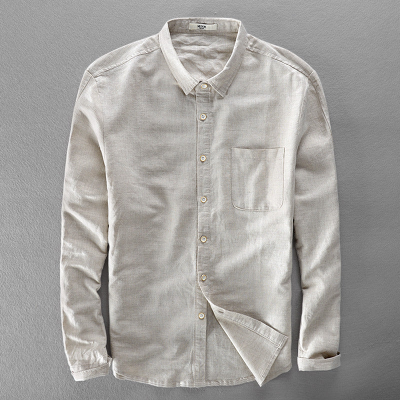 Men's Solid Color Long Sleeve Linen Shirt