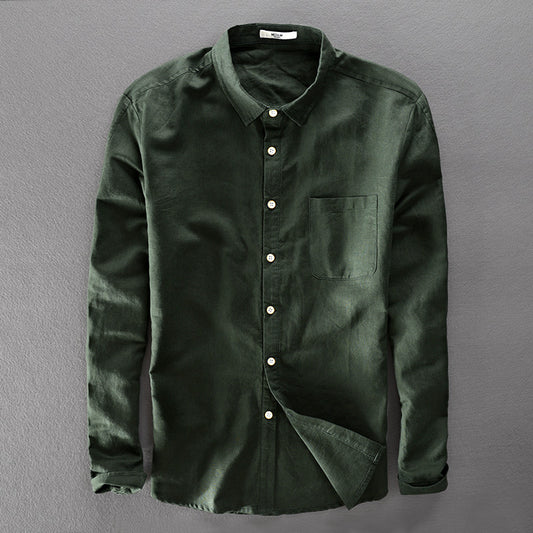Men's Solid Color Long Sleeve Linen Shirt