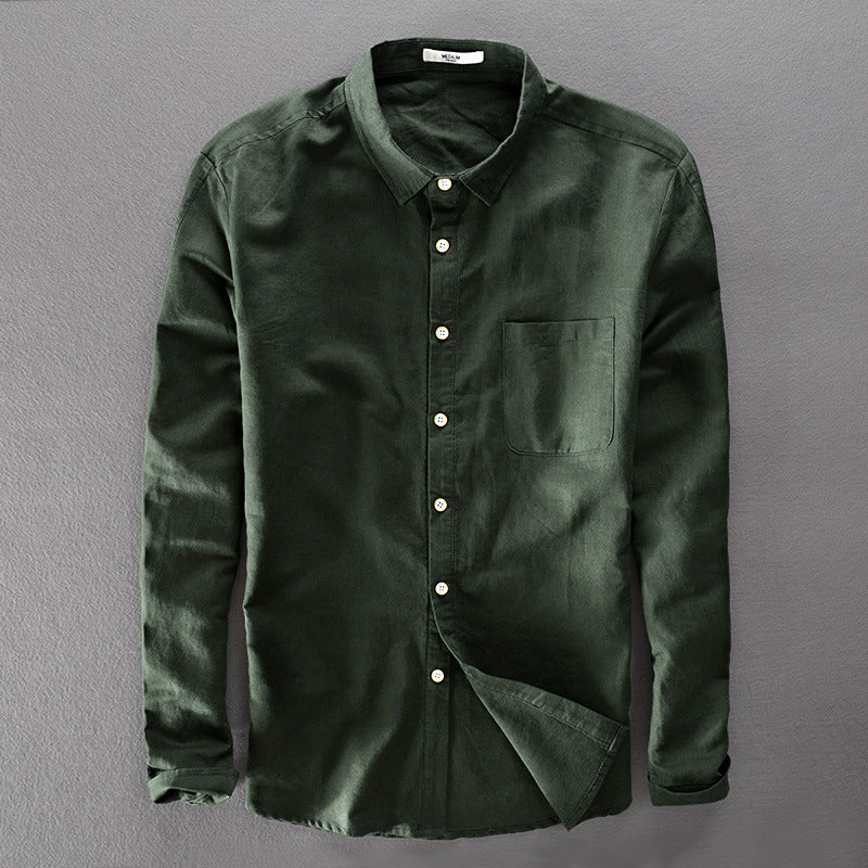 Men's Solid Color Long Sleeve Linen Shirt