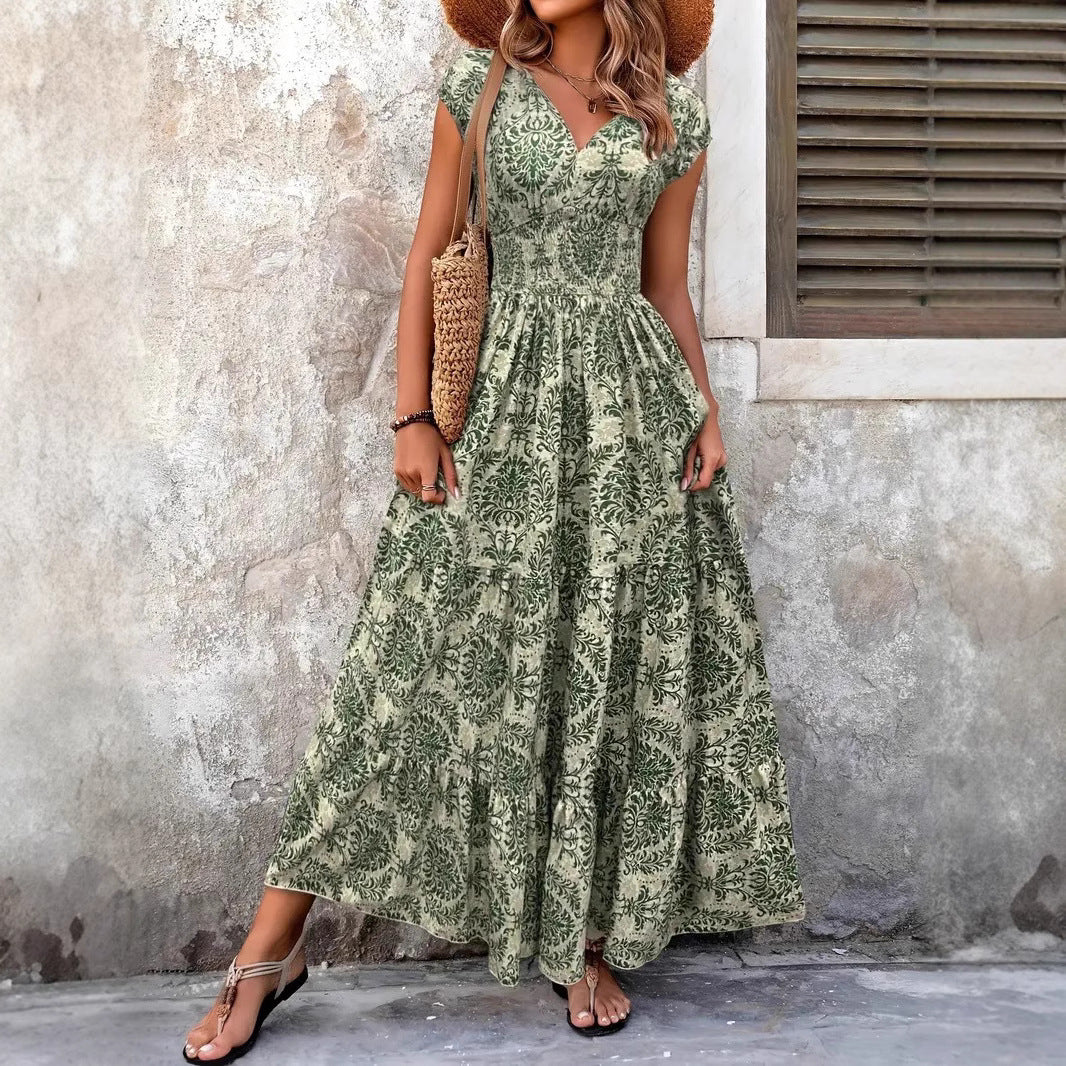 V-neck Long Sleeve Big Hem Dress