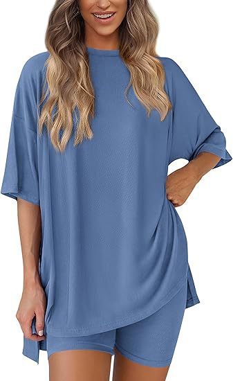 Leisure Crew Neck Split Loose-fitting Women's Home Wear Suit