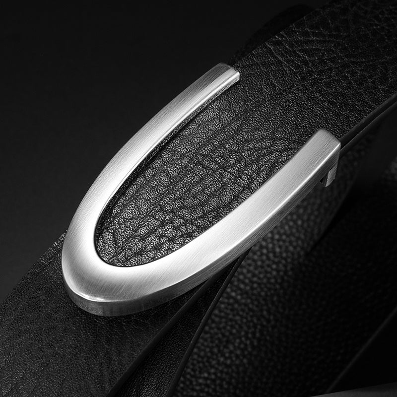 Men's Leather Smooth Buckle First Layer Cowhide Belt