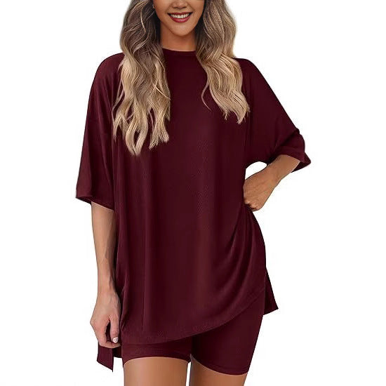 Leisure Crew Neck Split Loose-fitting Women's Home Wear Suit