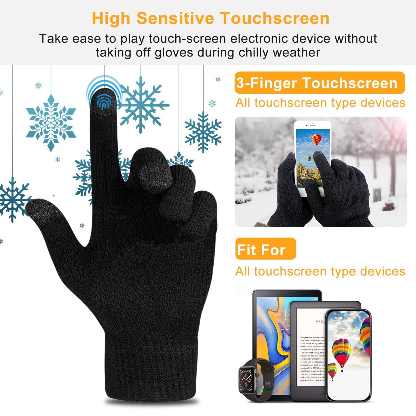 1 Pair Unisex Winter Knit Gloves 3 Color Options (3 Color Options)