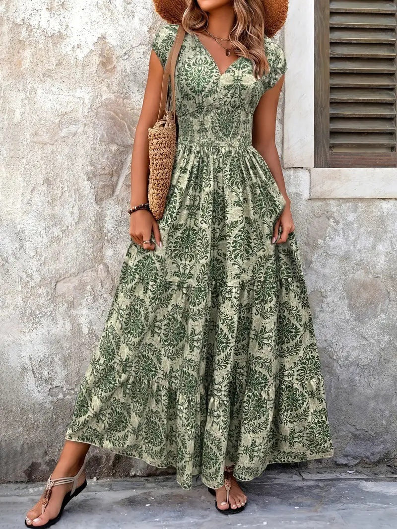 V-neck Long Sleeve Big Hem Dress