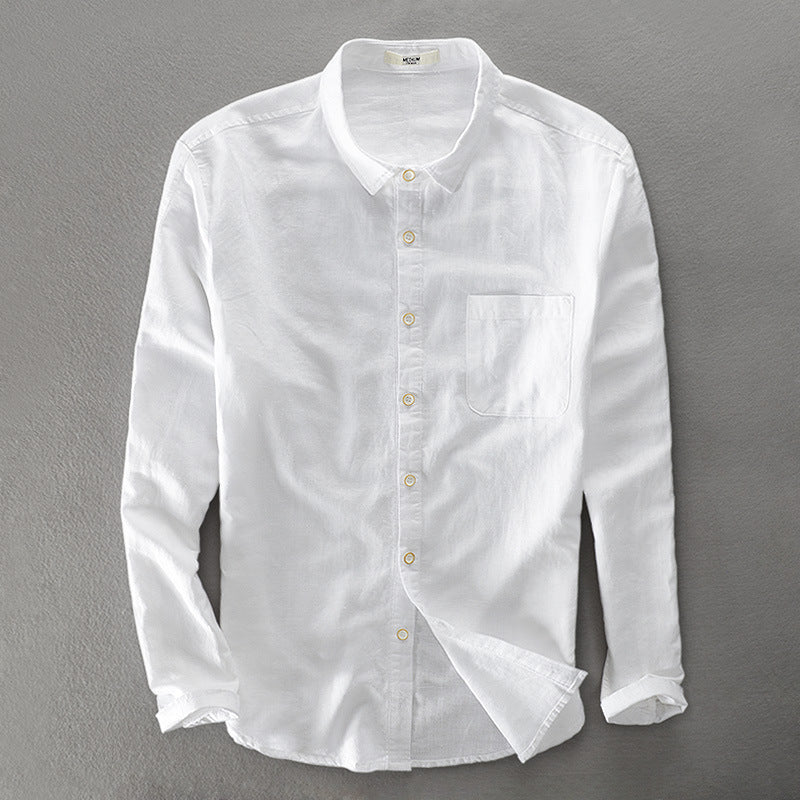 Men's Solid Color Long Sleeve Linen Shirt