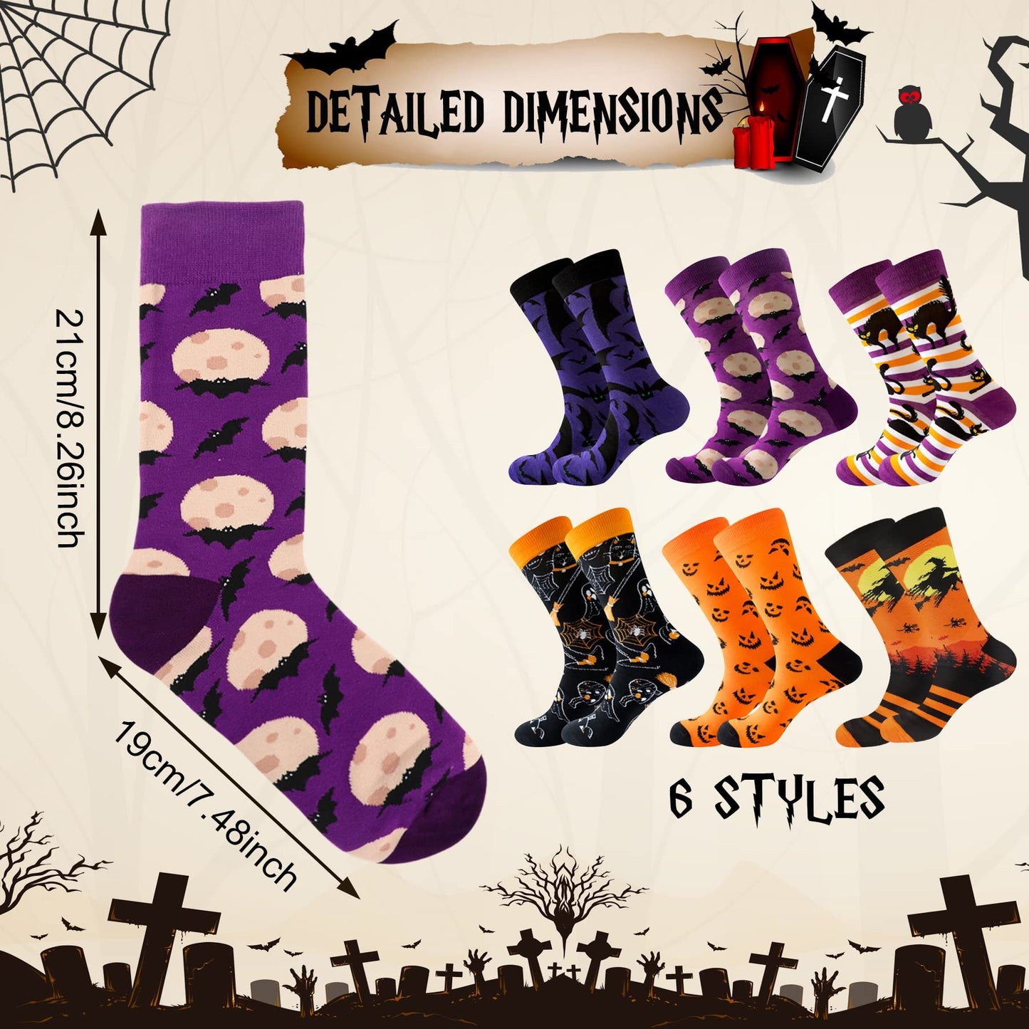 6 Pairs Halloween Christmas Socks For Men/Women