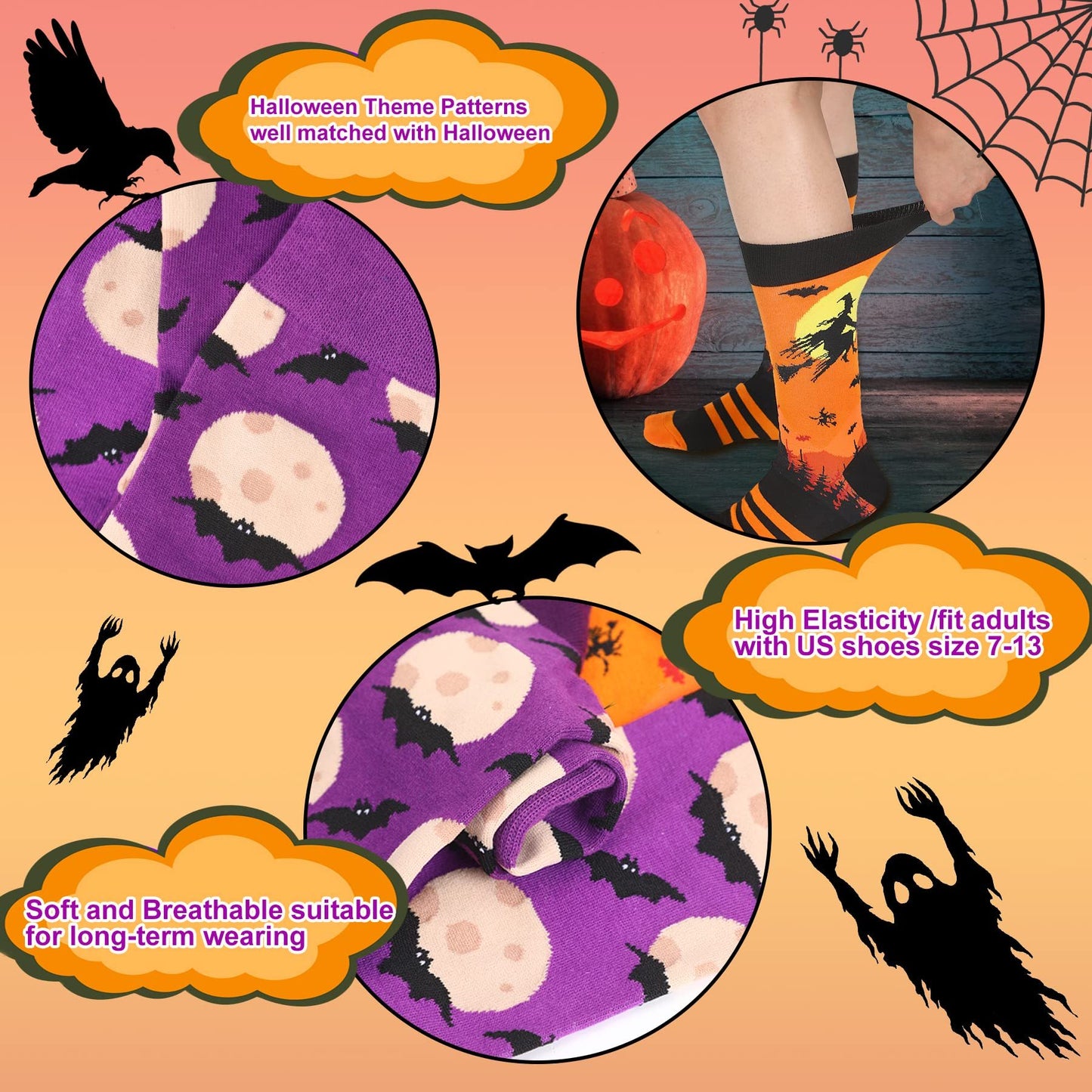 6 Pairs Halloween Christmas Socks For Men/Women