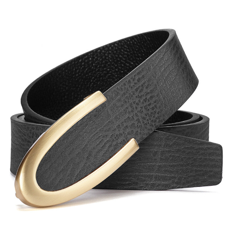 Men's Leather Smooth Buckle First Layer Cowhide Belt