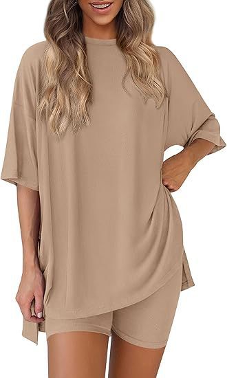 Leisure Crew Neck Split Loose-fitting Women's Home Wear Suit