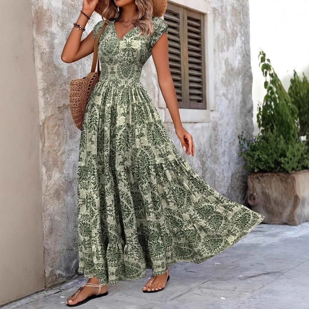 V-neck Long Sleeve Big Hem Dress