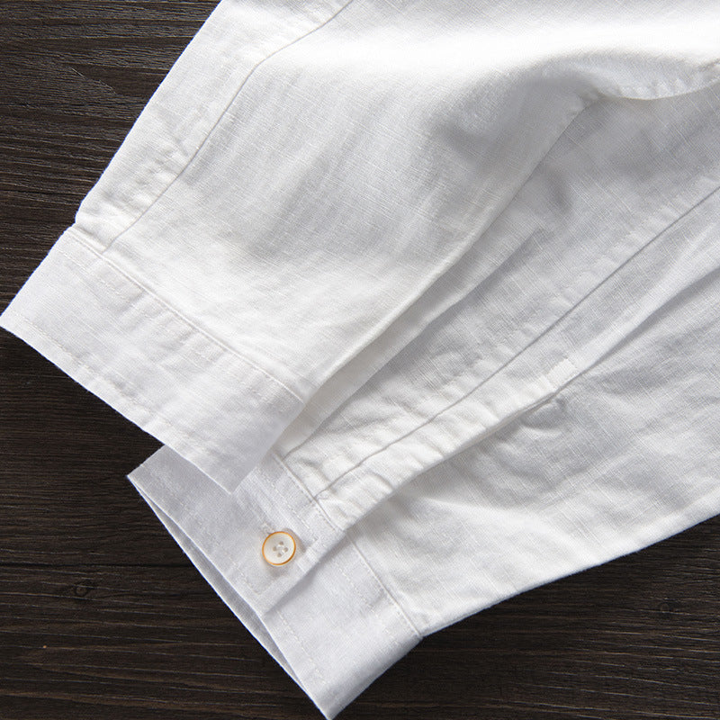 Men's Solid Color Long Sleeve Linen Shirt